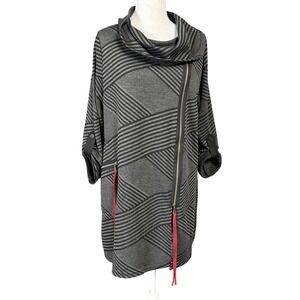 Moonlight Sweater Womens‎ Small Gray Cowl Neck Tunic Asym Zip Geometric Made USA